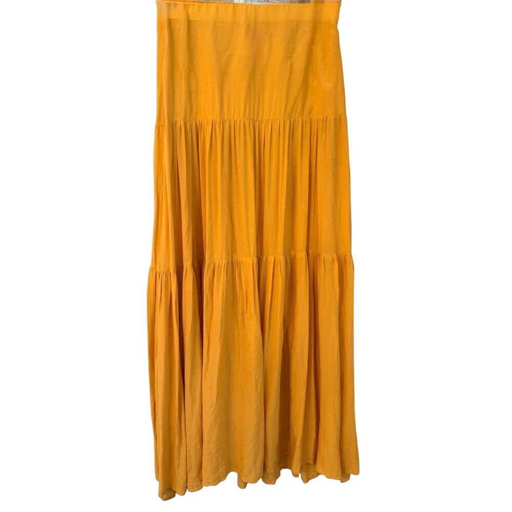 Anthropologie Rag Poets Mustard Yellow Tiered Maxi Skirt Rayon Size Small